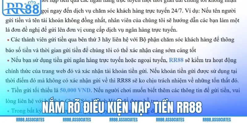 Nắm rõ điều kiện nạp tiền RR88 