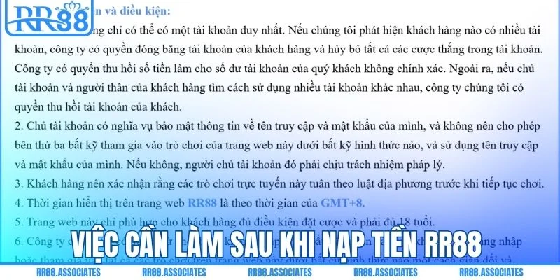 Việc cần làm sau khi nạp tiền RR88 
